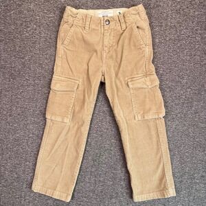 RUUM Kids Boys Size 5 Tan Corduroy Cargo Pants Elastic Waist Adjustable Fit21x18